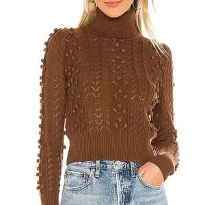 Tularosa Achilles Sweater in Chocolate Brown XL Pom Pom Cable Knit Wool Neutral